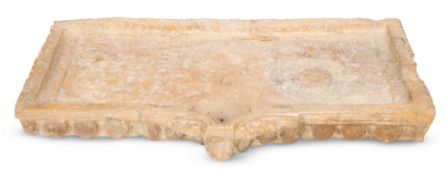 ‡ A CARVED GIALLO ANTICO MARBLE SHALLOW BASIN, ITALIAN, LATE 17TH/EARLY 18TH CENTURY