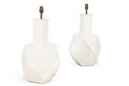 A PAIR OF WHITE PAINTED POLYGONAL TABLE LAMPS, BY ANDREW ALLFREE (B.1956)