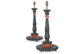 A PAIR OF PHYTOMORPHIC PAINTED WOOD LAMP BASES, MODERN, BY ANDREW ALLFREE (B.1959)