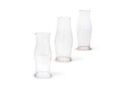 A GRADUATED GROUP OF THREE CLEAR GLASS STORM SHADES, LATE 19TH CENTURY