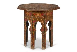 A KASHMIR POLYCHROMED OCTAGONAL OCCASIONAL TABLE, CIRCA 1900