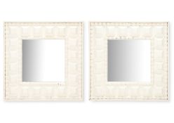 A PAIR OF WHITE PAINTED CARVED WOOD MIRRORS, MODERN