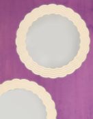 A PAIR OF CREAM PAINTED TEAK 'STEPPED CLOUD' CIRCULAR MIRRORS, BY ANDREW ALLFREE (B.1956)