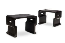 Y A PAIR OF SOLID EBONY STOOLS, INDIAN IN THE CHINESE MANNER, MODERN