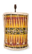 A PAINTED WOOD DRUM TABLE LAMP, SECOND HALF 20TH CENTURY
