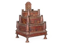 ‡ A LARGE POLYCHROME DECORATED CARVED MODEL OF A RAJASTHANI FORT, 19TH CENTURY