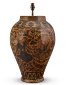 A QAJAR POTTERY BLUE AND WHITE TABLE LAMP, CIRCA 1900