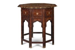 A BONE INLAID HARDWOOD OCTAGONAL TABLE, NORTH INDIAN, 19TH CENTURY