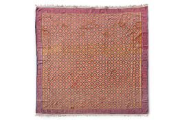 AN ORANGE, RED AND BLUE DHURRIE, CIRCA 1900