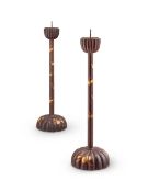 A PAIR OF JAPANESE LACQUERED WOOD CANDLE STANDS, MEIJI-TAISHO ERA