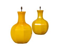 A PAIR OF CHINESE IMPERIAL YELLOW FACETED PEKING GLASS VASES, 19TH OR 20TH CENTURY