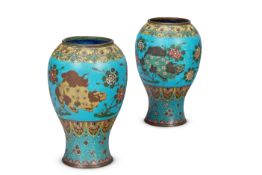 A PAIR OF JAPANESE CLOISONNE ENAMEL VASES