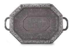 ‡ A LARGE SRI LANKAN SILVER TWIN HANDLED TRAY, UNMARKED, CIRCA 1900
