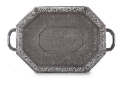 ‡ A LARGE SRI LANKAN SILVER TWIN HANDLED TRAY, UNMARKED, CIRCA 1900