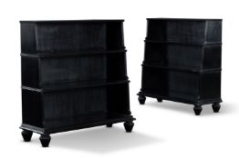 A PAIR OF EBONISED HARDWOOD 'WATERFALL' OPEN BOOKCASES, INDIAN, MODERN