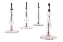 A SET OF FOUR CLEAR GLASS TABLE LAMPS, MODERN