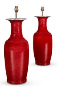 A LARGE PAIR OF SANG DE BOEUF VASES TABLE LAMPS, LATE 20TH CENTURY