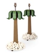 A PAIR OF PAINTED WOOD LAMPS IN THE FORM OF PALM TREES, MODERN, BY ANDREW ALLFREE (B.1959)