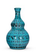 A CERAMICHE DE SIMONE POTTERY PERSIAN-STYLE TURQUOISE-GLAZED DOUBLE-GOURD VASE
