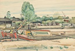 λ STANLEY CORNWELL LEWIS (BRITISH 1905-2009), BARGES ON THE CANAL