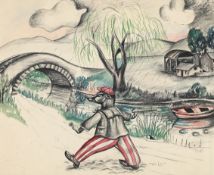 λ STANLEY CORNWELL LEWIS (BRITISH 1905-2009), BADGER STROLLING ALONG THE CANAL