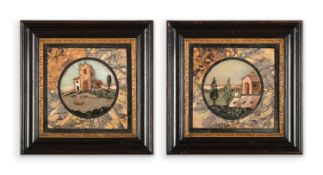 A PAIR OF ITALIAN PIETRE DURE MARBLE LANDSCAPE PANELS, MID 19TH CENTURY