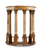 AN UNUSUAL LARGE GRAND TOUR CARVED AND PAINTED WOOD DEMI ROTUNDA ARCHITECTURAL MODEL
