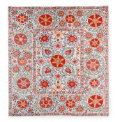 A SUZANI SILK EMBROIDERY PANEL, UZBEKISTAN, LATE 19TH CENTURY