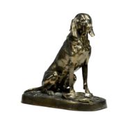 AFTER ALFRED JACQUEMART FOR BARBEZAT & CO., A LARGE BRONZED CAST IRON FIGURE OF A SEATED DOG