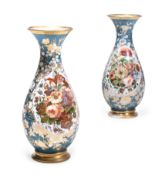 A PAIR OF FRENCH ENAMELLED OPALINE GLASS BALUSTER VASES, PROBABLY BACCARAT, MID 19TH CENTURY