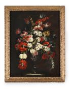 FOLLOWER OF MARIO NUZZI, CALLED MARIO DE' FIORI, STILL LIFE OF FLOWERS IN A VASE ON A STONE PLINTH
