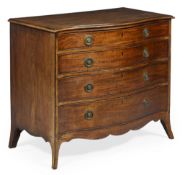 A GEORGE III FIGURED MAHOGANY SERPENTINE FRONTED CHEST OF DRAWERS, CIRCA 1780