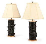 A PAIR OF BRONZED DRAGON TABLE LIGHTS, JAPANESE, LATE 19TH OR EARLY 20TH CENTURY