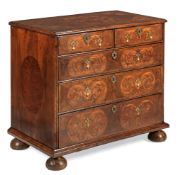 A FINE WILLIAM & MARY WALNUT, CROSSBANDED AND ARABESQUE MARQUETRY CHEST OF DRAWERS, CIRCA 1690