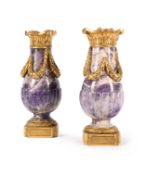 A PAIR OF ORMOLU MOUNTED AMETHYST VASES, FRENCH, CIRCA 1760-1780 AND LATER