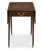 Y A GEORGE III HAREWOOD, BURR YEW AND ROSEWOOD BANDED PEMBROKE TABLE, CIRCA 1780