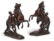 AFTER GUILLAUME COUSTOU (FRENCH 1677-1746), A LARGE PAIR OF BRONZE MARLY HORSES, LATE 19TH CENTURY