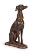 A CARVED WOOD AND SILVERED MODEL OF A SEATED GREYHOUND, ITALIAN, SECOND HALF 19TH CENTURY