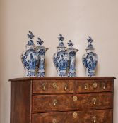 A DUTCH DELFT BLUE AND WHITE GARNITURE OF FIVE VASES, LATE 18TH CENTURY