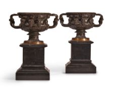AFTER THE ANTIQUE, A PAIR OF BRONZE MODELS OF THE WARWICK VASE, 19TH CENTURY
