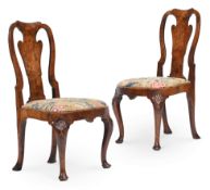 A PAIR OF GEORGE I BURR WALNUT AND NEEDLEWORK UPHOLSTERED SIDE CHAIRS, CIRCA 1720