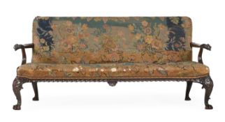A GEORGE II MAHOGANY AND NEEDLEWORK UPHOLSTERED SETTEE, CIRCA 1740 AND LATER