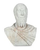 AFTER THE ANTIQUE, A WHITE MARBLE BUST OF A PHILOSOPHER, 20TH CENTURY