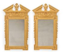 A PAIR OF CARVED GILTWOOD MIRRORS, IN GEORGE II STYLE, IN THE MANNER OF WILLIAM KENT, CONTEMPORARY