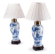 A PAIR OF CHINESE BLUE AND WHITE VASE TABLE LIGHTS, QING DYNASTY, 19TH CENTURY