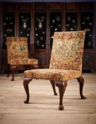 A FINE PAIR OF GEORGE II MAHOGANY AND NEEDLEWORK UPHOLSTERED SIDE CHAIRS, CIRCA 1745