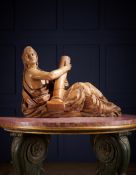 A GEORGE III CARVED PINE FEMALE FIGURE, EMBLEMATIC OF ARCHITECTURE