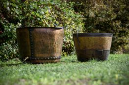 TWO LARGE METAL GARDEN LOG BINS OR PLANTERS, LATE 19TH CENTURY