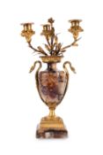 AN ORMOLU, MOUNTED BLUE JOHN THREE LIGHT CANDELABRUM, 19TH CENTURY