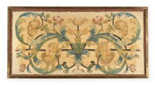 A PAIR OF FRAMED EMBROIDERY PANELS, PROBABLY ITALIAN, LATE 17TH OR EARLY 18TH CENTURY